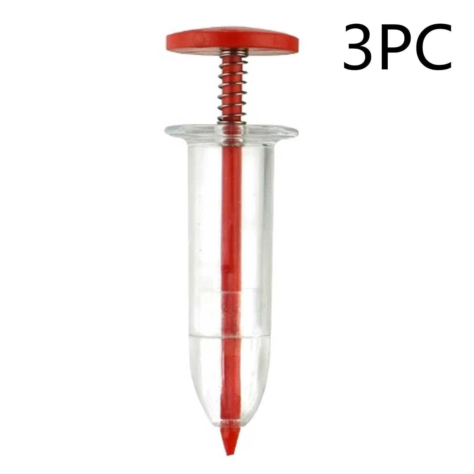 Plastic mini seed dispenser for gardening, red, 10x3.2cm, lightweight tool for precise seed distribution.