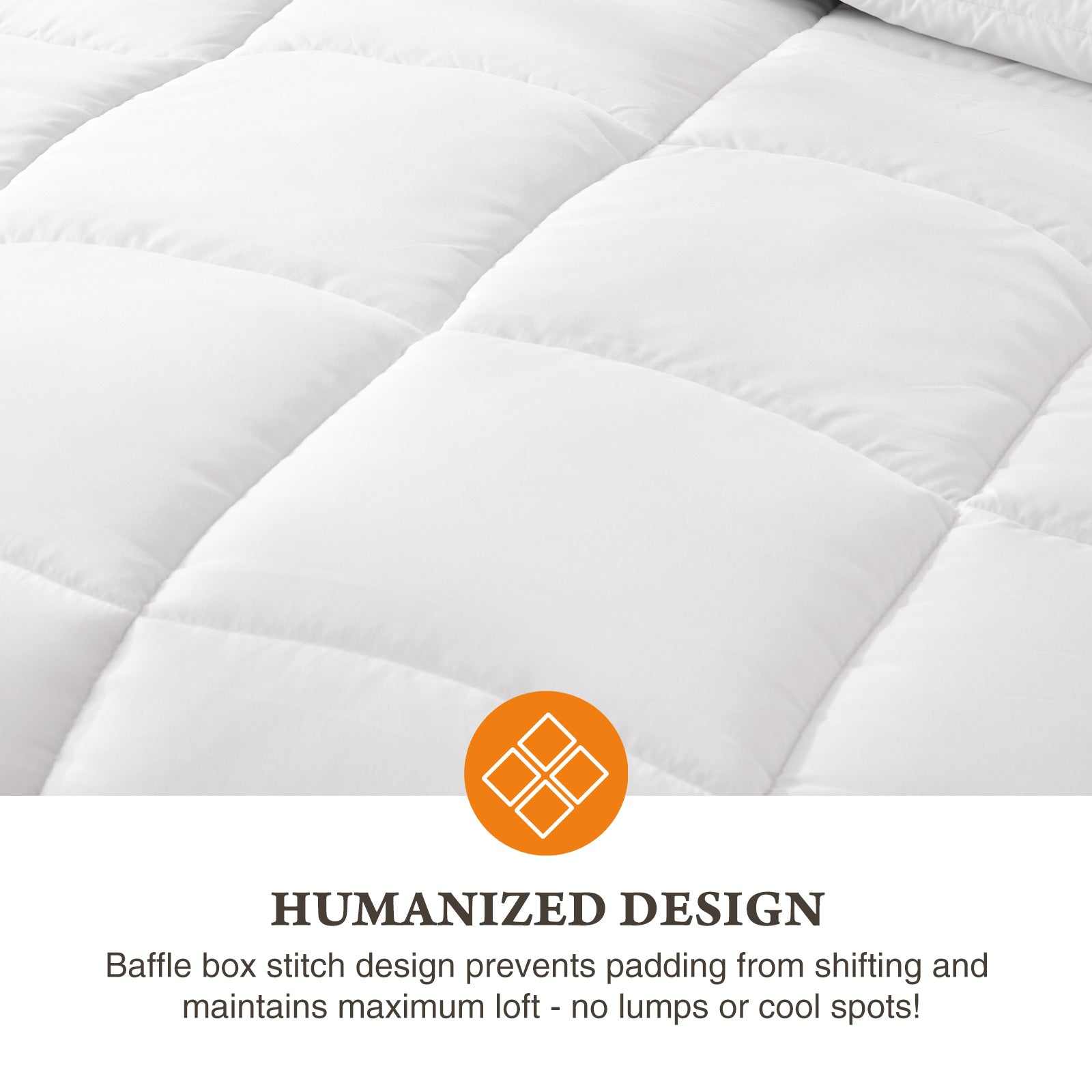 Close-up of Four Season Universal Down Comforter with baffle box stitch design, preventing shifting and ensuring even padding.