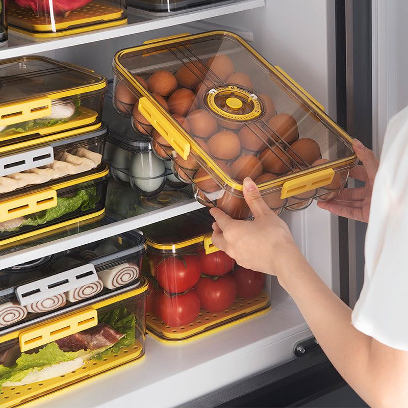 PET kitchen organizer sealed storage box with lid for eggs and produce.
