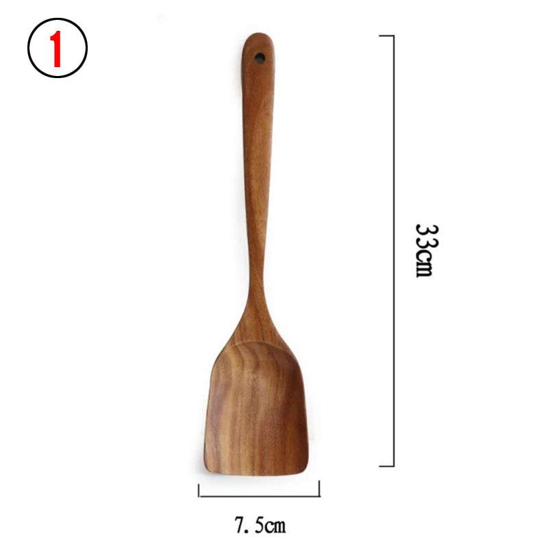 Thailand teak natural wood cooking spoon with long handle, 33cm.