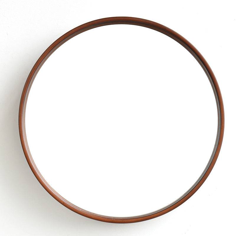 Round bathroom mirror with walnut wood frame, modern design, 30cm.
