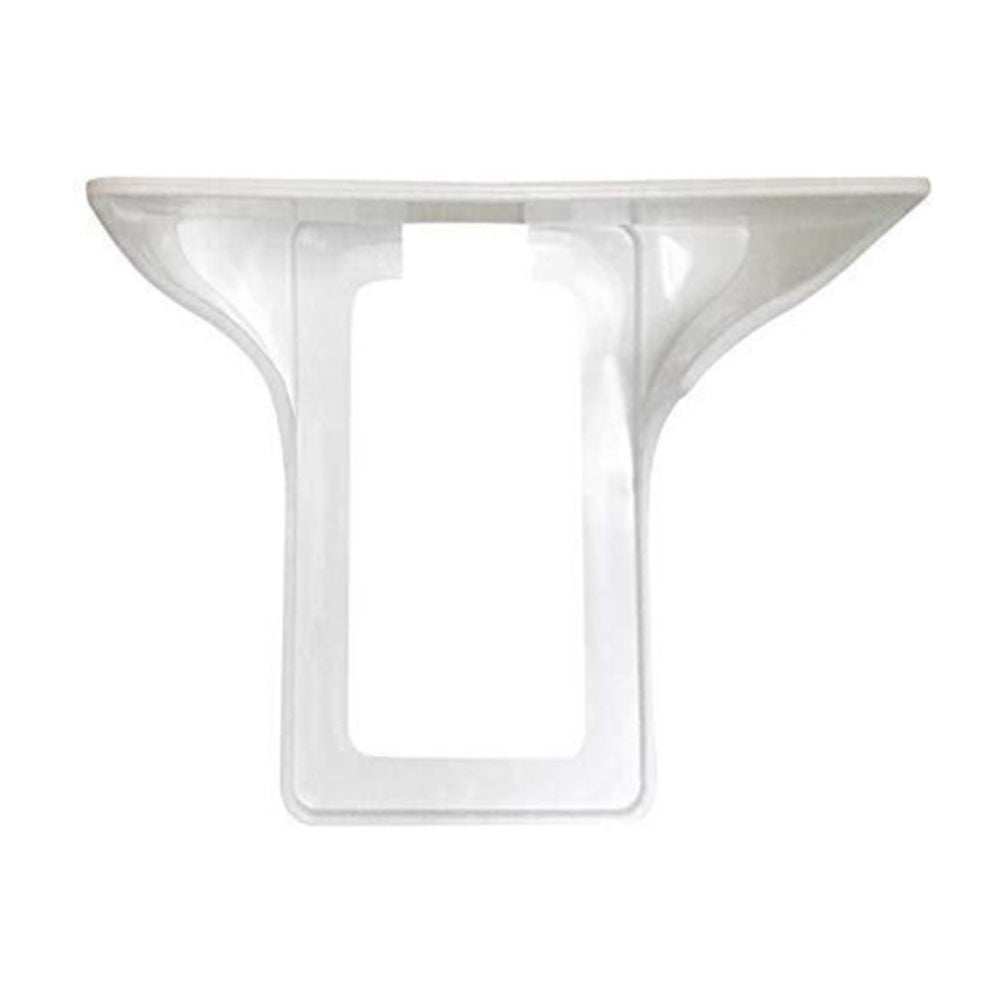 Wall outlet organizer in white, designed for cable management and mobile device charging, with easy wall-mount installation.