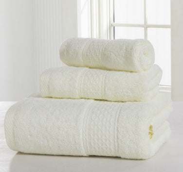 Cotton soft double-sided towel set, including square scarf, towel, and bath towel, displayed in a stack.
