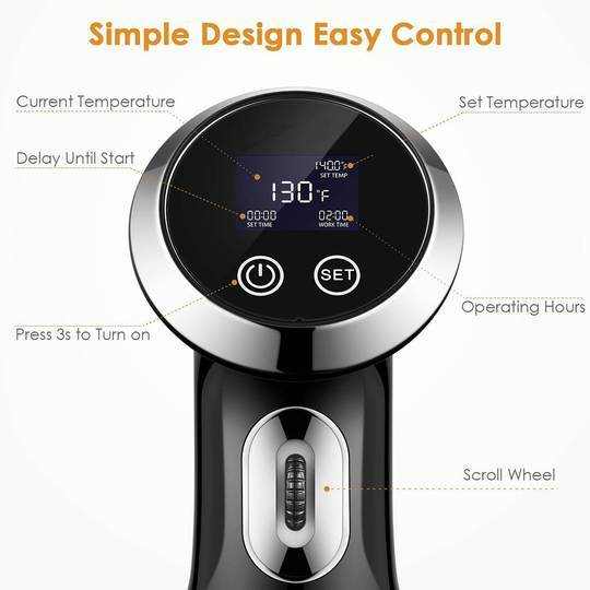 Platinum Precision Sous Vide Cooker with simple design, digital display, and control buttons.