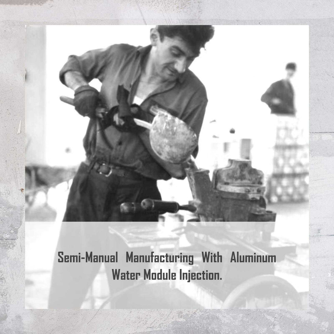 Worker molding aluminum with semi-manual water module injection process.