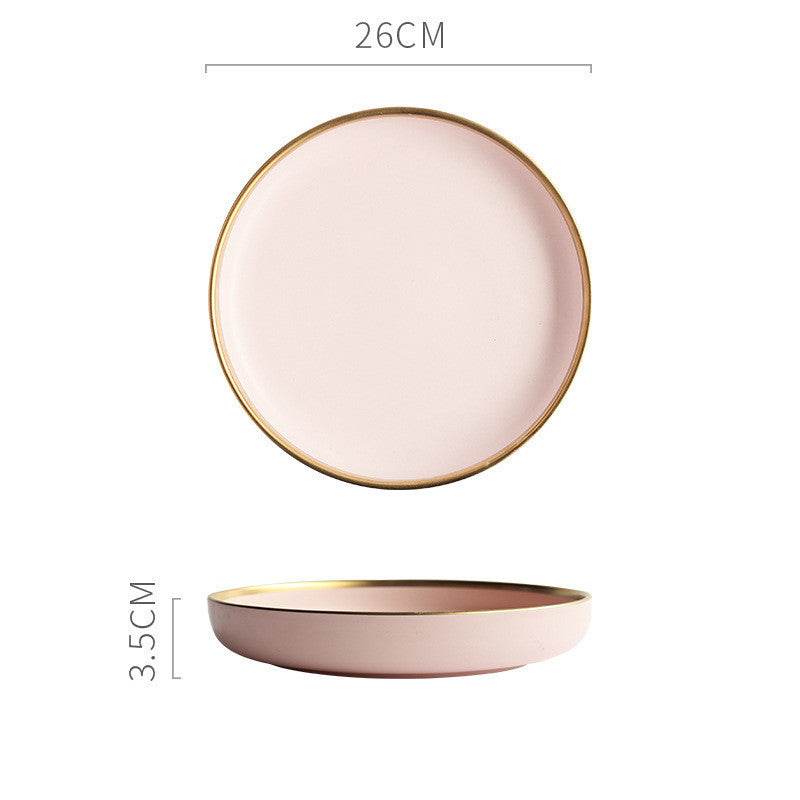 Nordic style porcelain bowl with gold rim, solid color design, ideal for drinking tea.