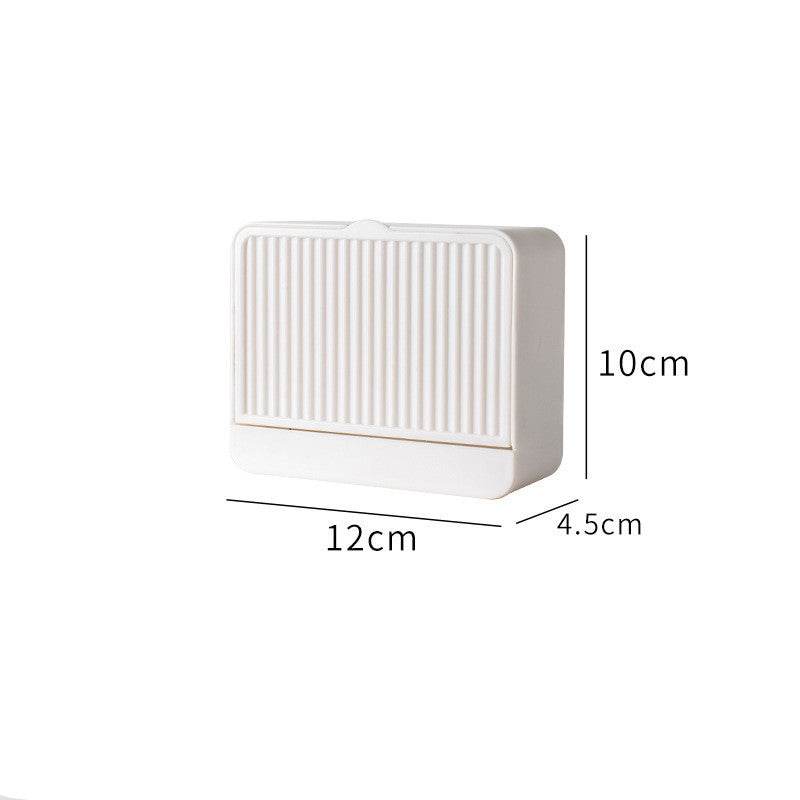 Wall mounted cosmetic storage box with cover, dimensions 12cm x 10cm x 4.5cm.