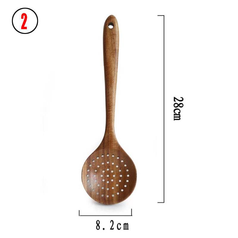 Thailand teak natural wood colander spoon with long handle, 28cm.