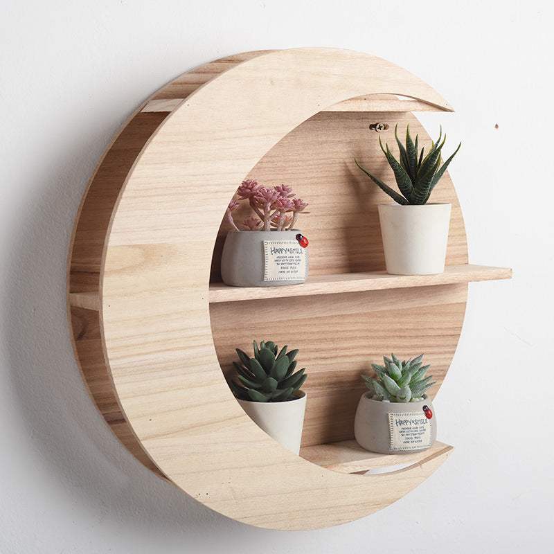 Nordic minimalist wooden wall shelf with plants, crafted from Paulownia wood.