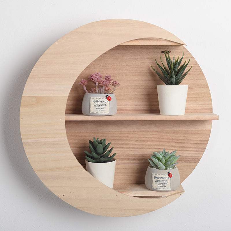 Nordic minimalist wall shelf with potted plants, made of Paulownia wood.