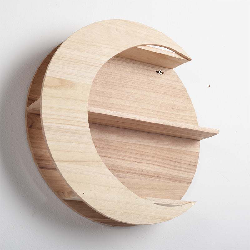 Nordic minimalist home wall shelf made of paulownia wood in an abstract new Chinese style.