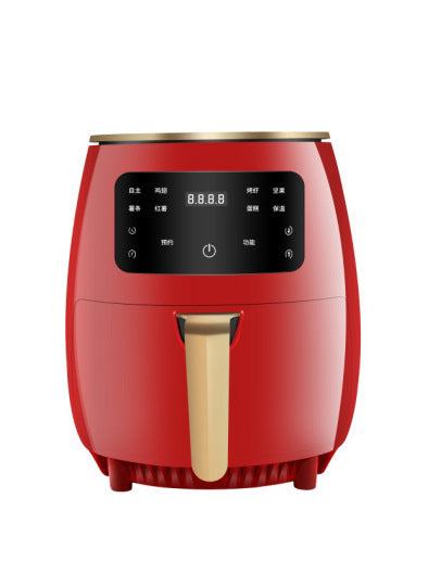 Household 4.5L smart air fryer with touch screen and metal body.