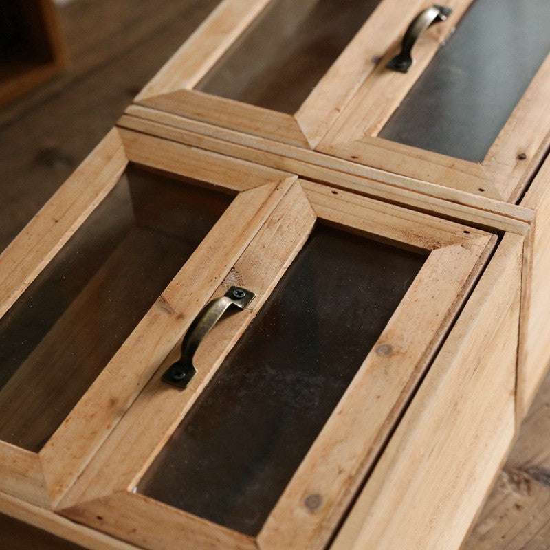 Office desktop wooden storage box with glass drawer pen holder.