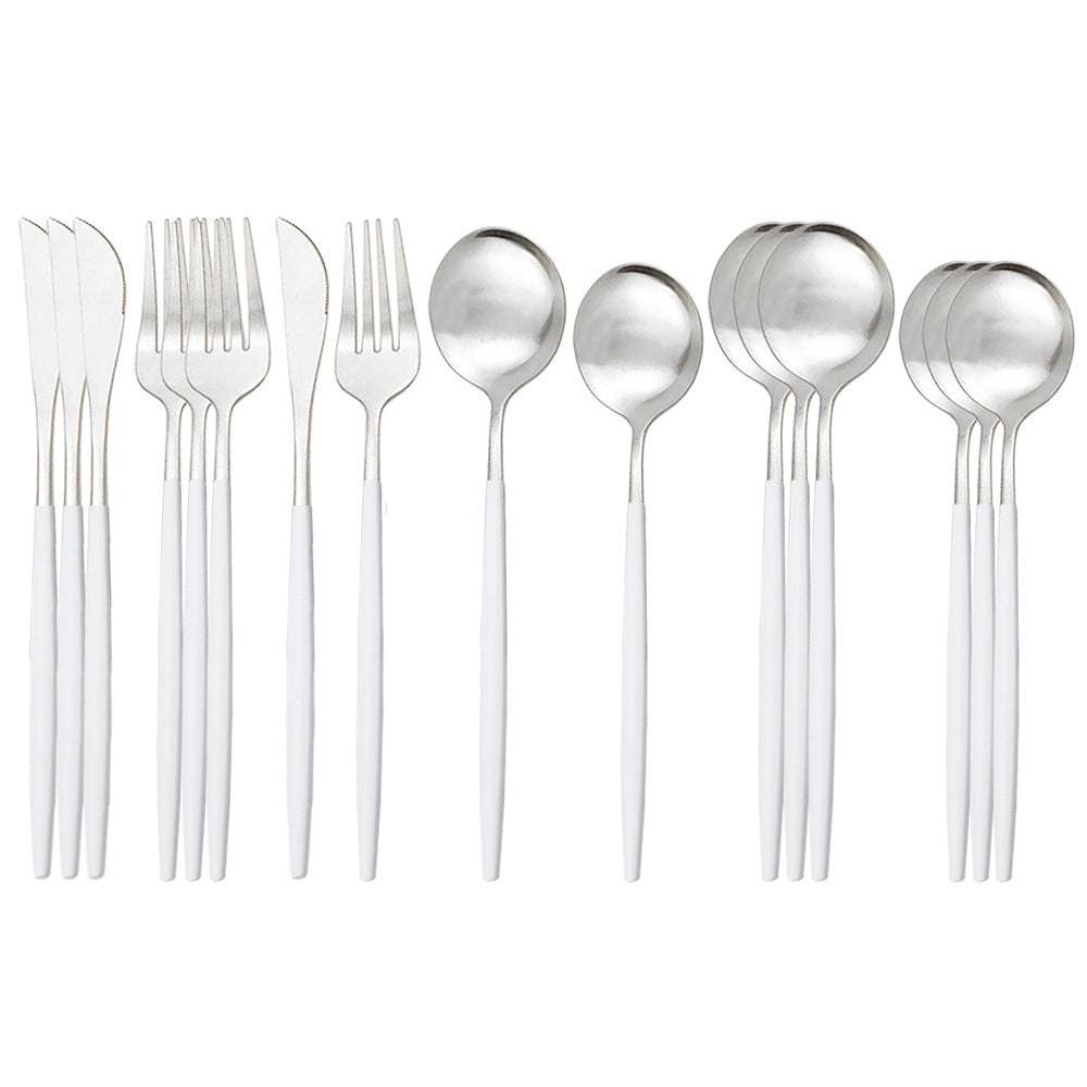 Stainless steel matte 16-piece western cutlery set with elegant design.