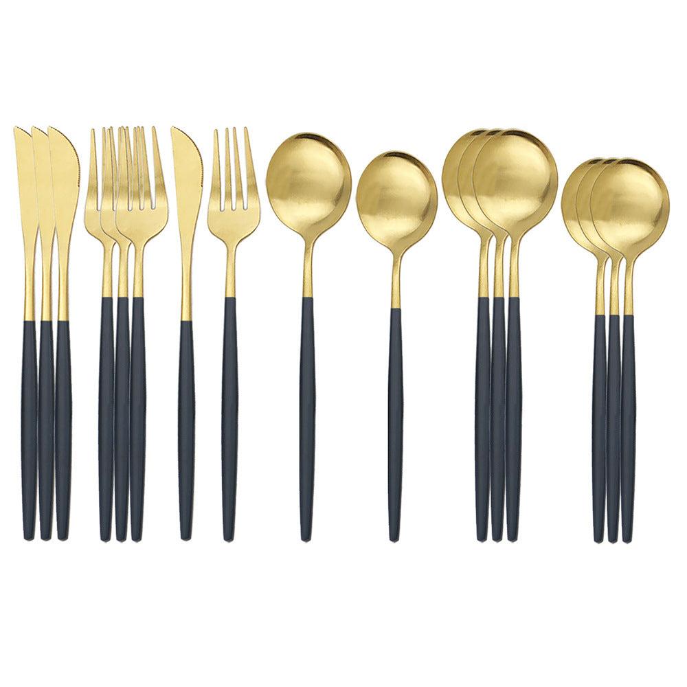 Stainless steel matte 16-piece western cutlery set with modern design.