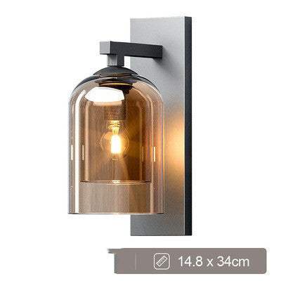 Nordic wall lamp with glass shade and LED light, ideal for home spaces, amber color.