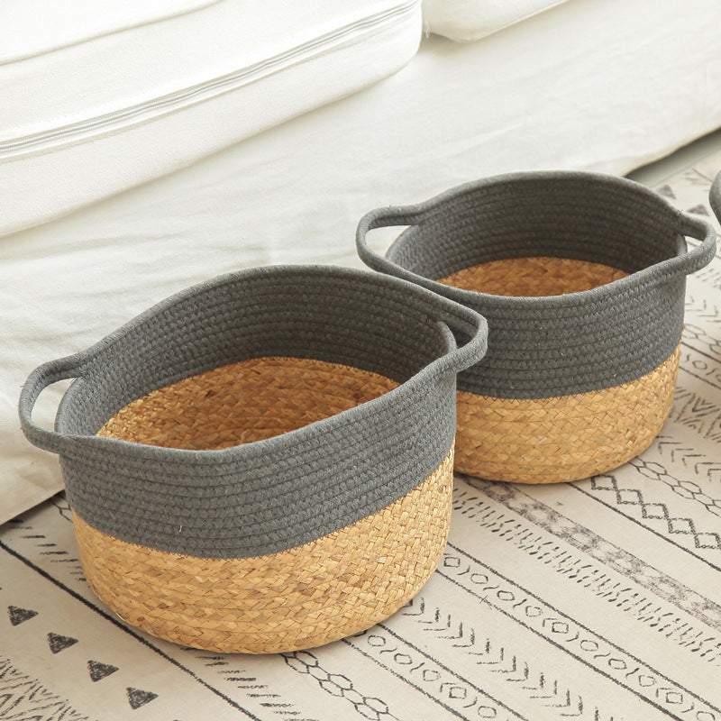 Nordic Household Floor-To-Ceiling Folding Dirty Clothes Hamper in gray cotton thread, large size.