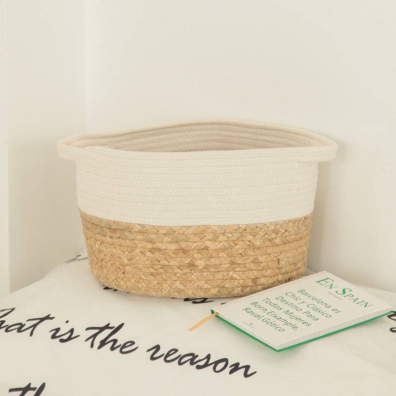 Nordic household floor-to-ceiling folding storage basket in white and gray for living room.