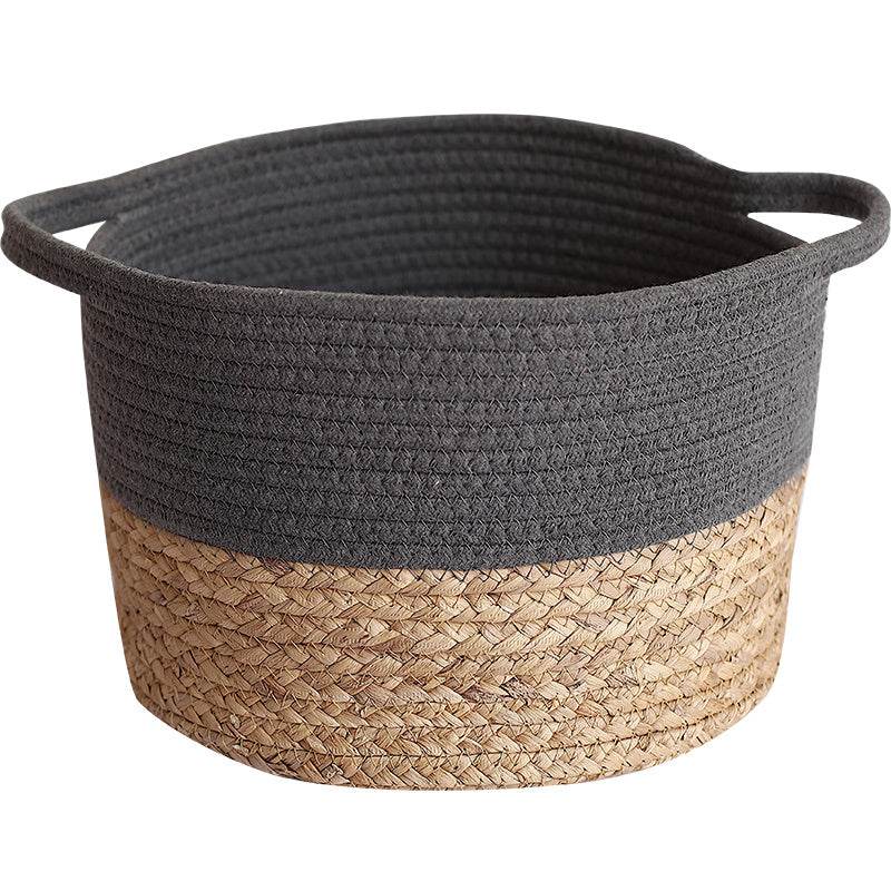 Nordic household floor-to-ceiling folding storage basket in cotton thread, gray and natural tones.