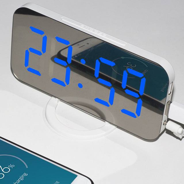 LED alarm clock with dual USB output, mirror display, digital induction.