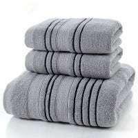 Gray household pure cotton towel set with soft texture.
