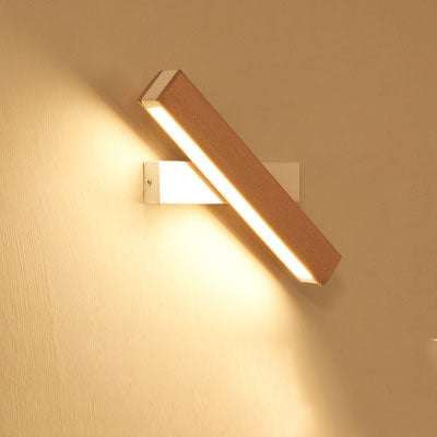 Wooden LED wall lamp with adjustable lighting in modern style.