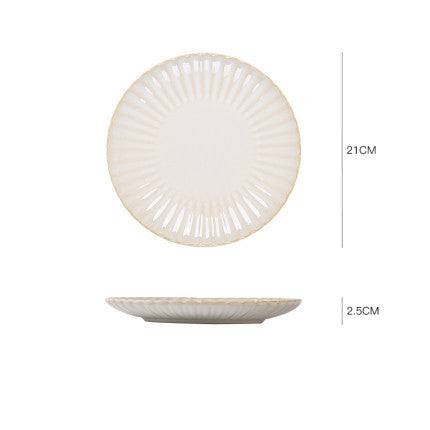 Nordic ceramic dishes, 8-inch round porcelain plate, plain design, Japanese style.
