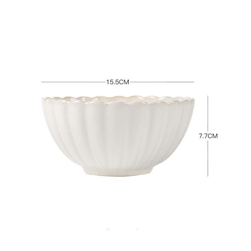 Nordic ceramic bowl, plain porcelain, Japanese style, 8-inch, round shape.