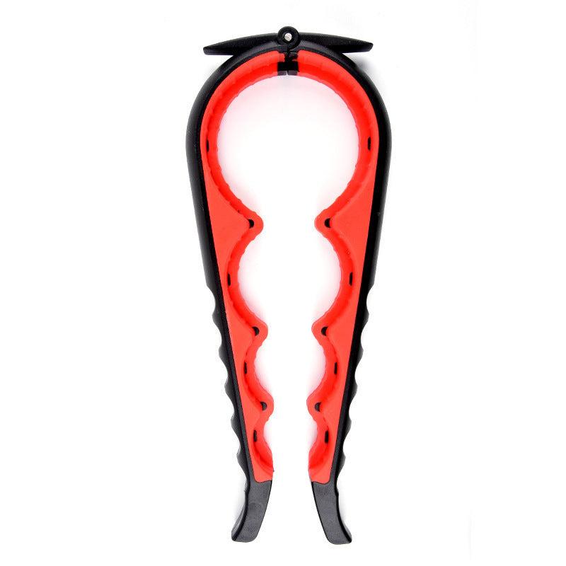 Modern black and red kitchen home can opener, ABS material, ergonomic design.