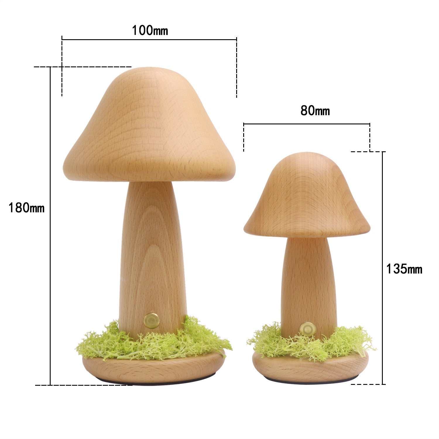 Twisted Mushroom Night Warm Light Touch lamp in beech and walnut, mushroom shape, USB powered.