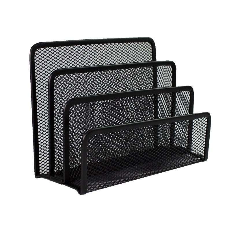 Metal office stationery storage rack for receipts and documents.
