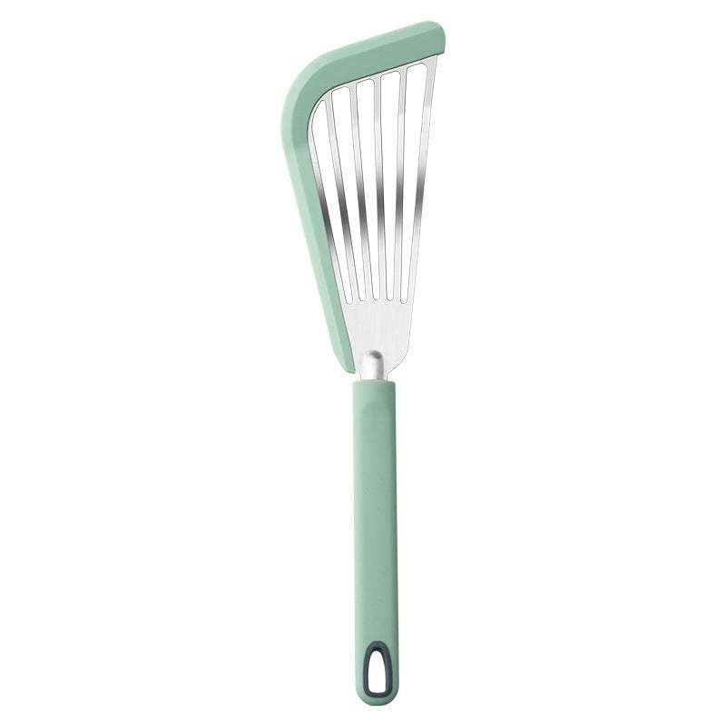 Nonstick fish spatula with thin slotted silicone blade and ergonomic handle.