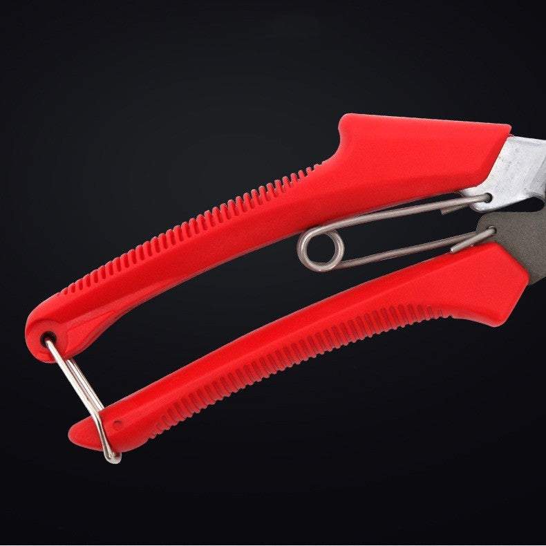 Garden tools fruit tree gardening scissors with red handle and SK5 steel blade.