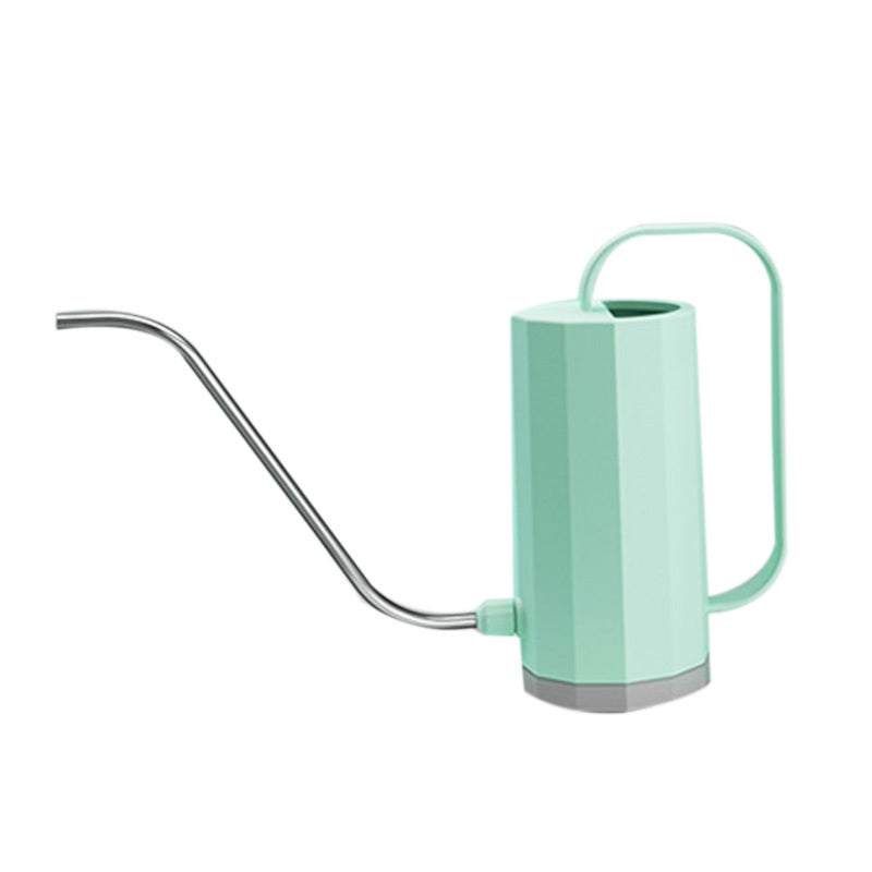 Mint green plant watering can with long stainless steel spout, 1200ML capacity.