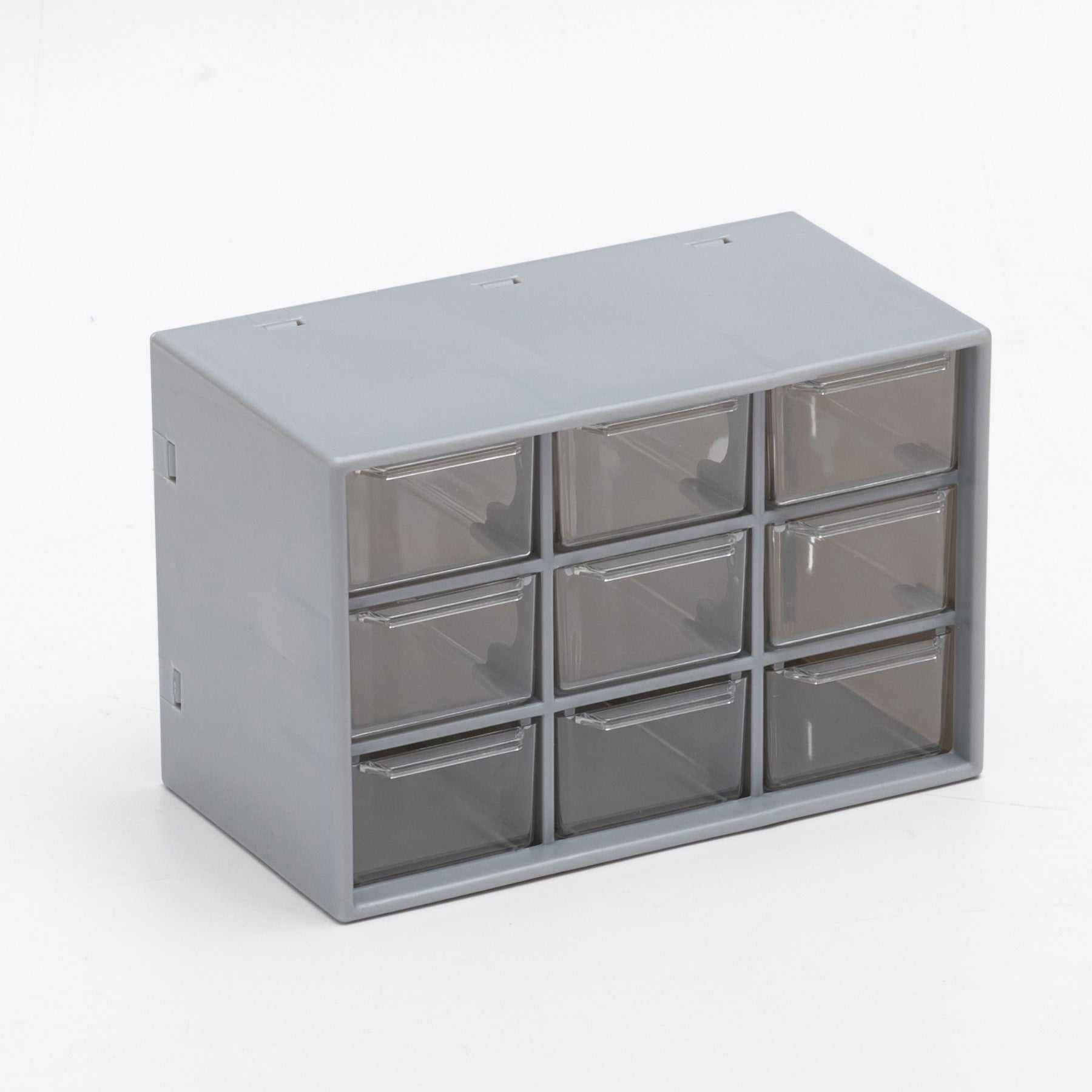 Transparent desktop storage box with multiple compartments for organizing items like hand account tape.