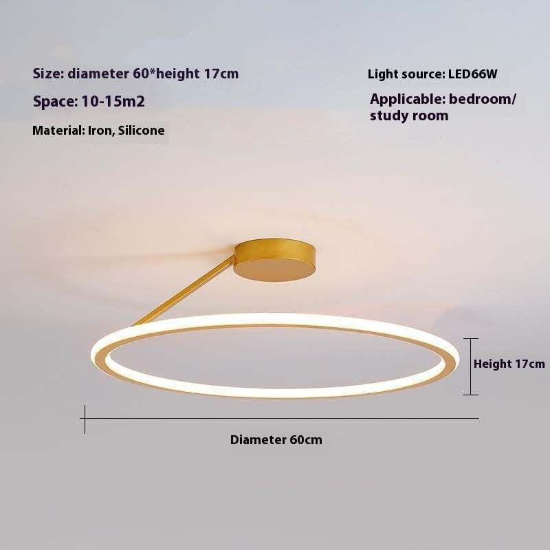 Simple modern LED ceiling light, round design, gold finish, 60cm diameter, applicable for bedroom or study room.