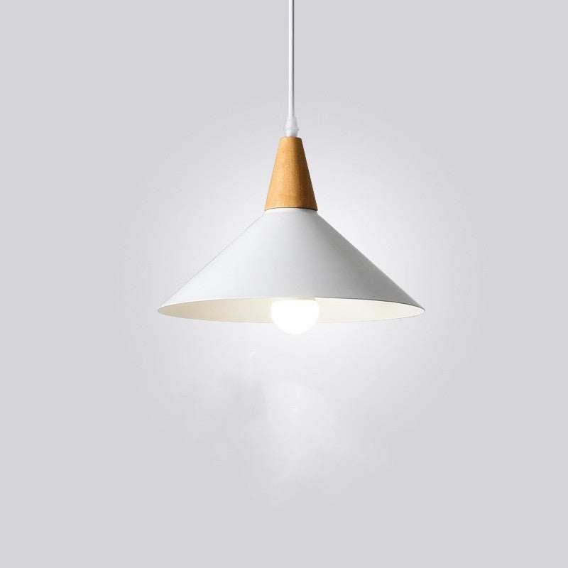 Japanese minimalist wooden chandelier with LED bulb and iron body, suitable for tea room and bedroom.