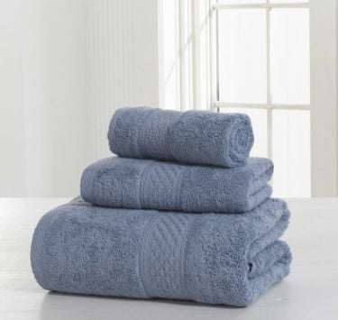 cotton soft double-sided thickening towel set in blue, including square scarf, towel, and bath towel