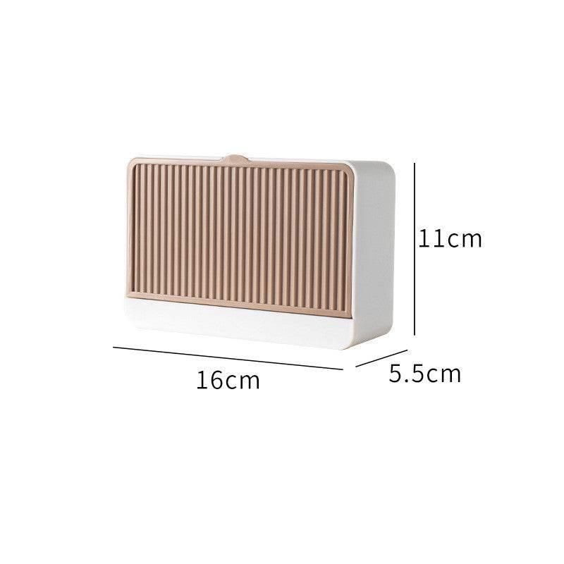 Wall Mounted Cosmetic Storage Box in white and khaki, measuring 16cm x 5.5cm x 11cm.