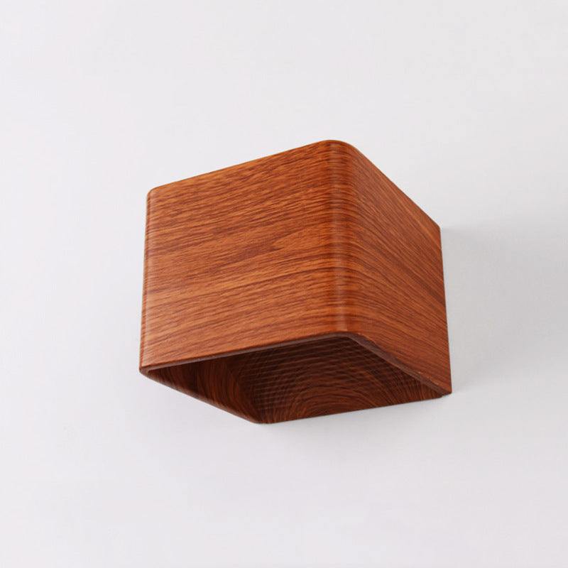 Square LED indoor wall lamp, imitation wood finish, modern design.