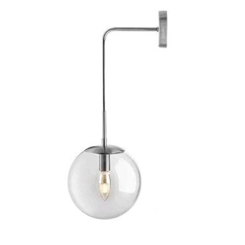 Nordic glass wall lamp with silver light body, modern design for living room or bedroom.
