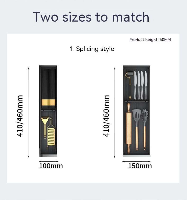 Kitchen drawer storage box in two sizes, modern style, aluminum material.