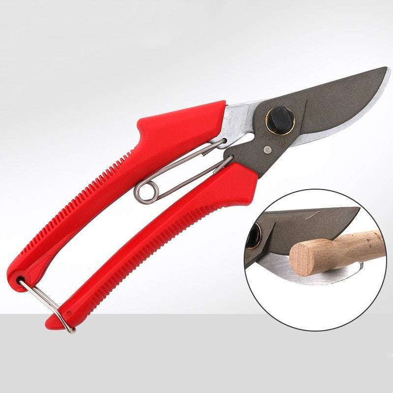 Garden tools fruit tree gardening scissors with red handles and sharp SK5 steel blades.