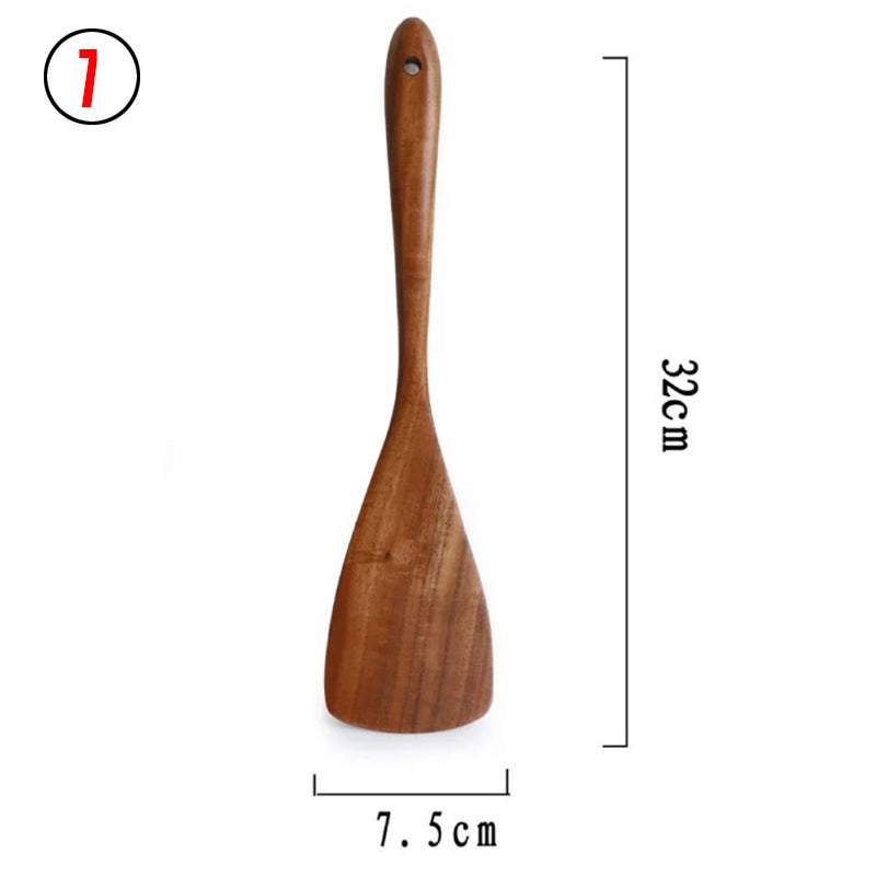 Thailand Teak Natural Wood Cooking Spoon with Long Handle, 32cm.