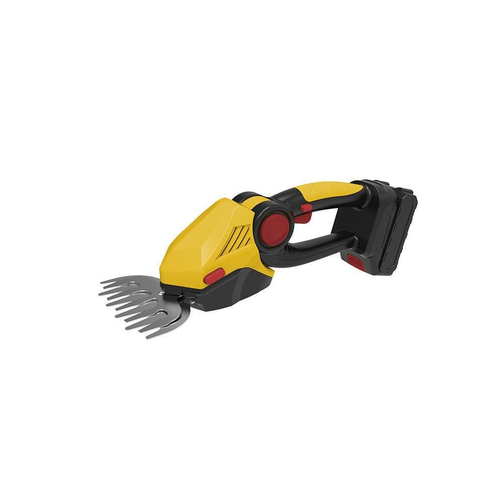 Electric small hedge trimmer with ergonomic handle and stainless steel blades.