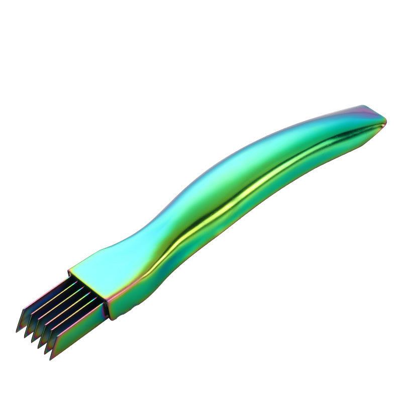 Creative shredding gadgets green onion kitchen knife with a colorful metal finish for efficient slicing.