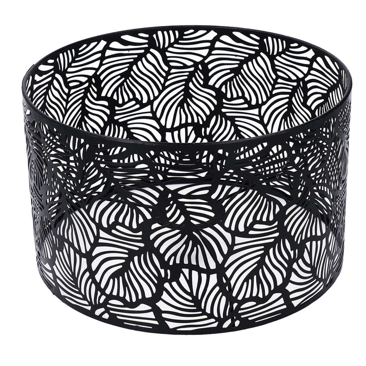 Modern black lampshade with decorative hollow design for E14 and E27 bulbs.