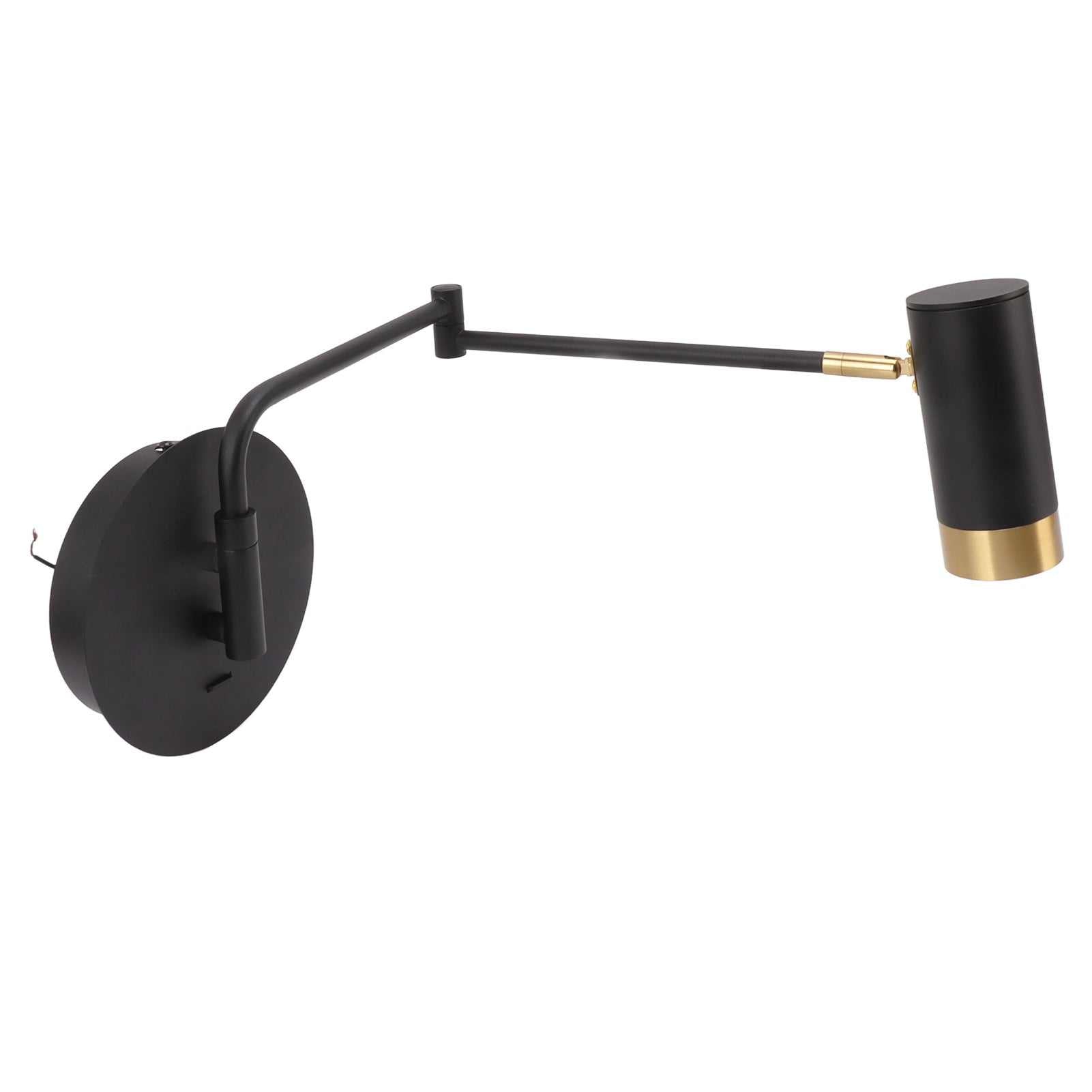 Modern swing arm wall lamp in black, adjustable for bedroom or living room use.