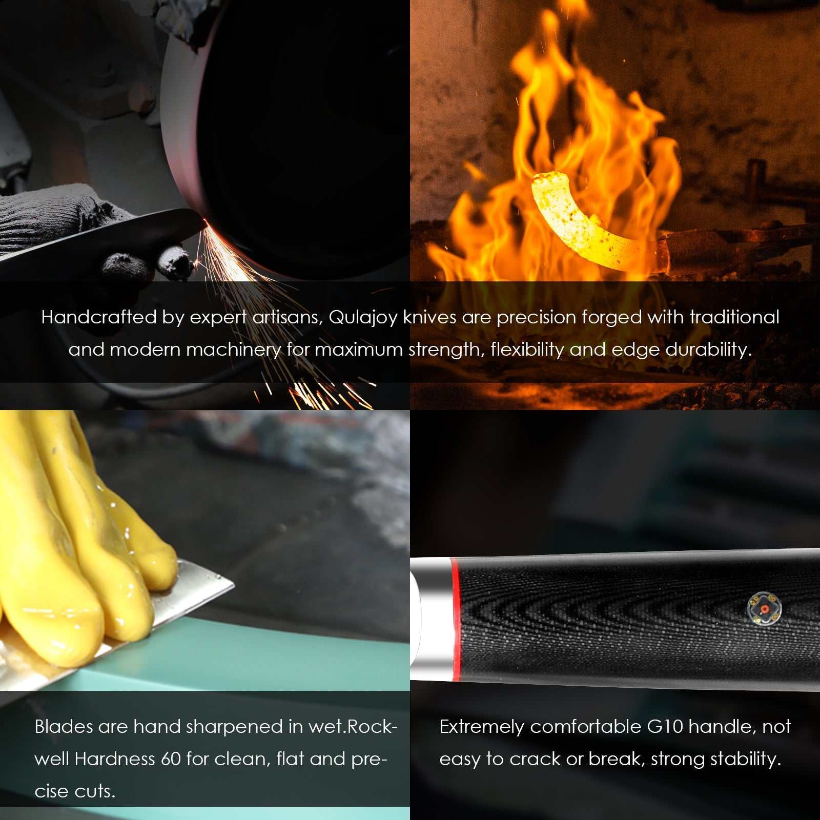 Qulajoy VG10 Chef Knife with Fire and Craftsmanship Display