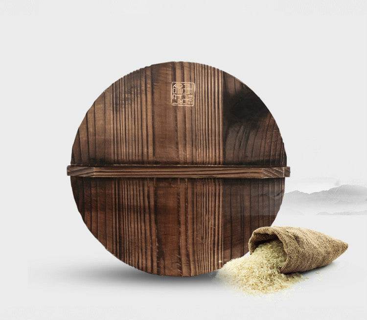Traditional wooden lid for iron pan, rustic style, healthy cooking accessory.